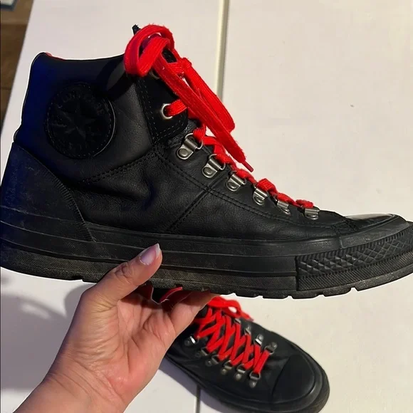 Converse Street Hiker Black with Red Lace High-Top Sneakers - Picture 3 of 15
